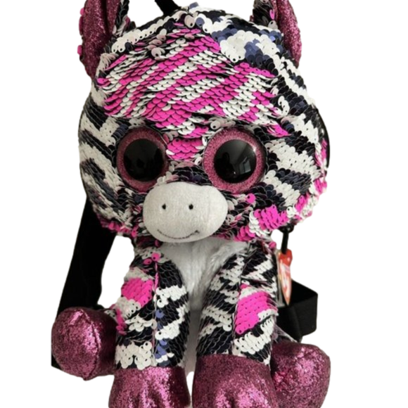 Ty Fashion Beanie Boo Zoey Zebra Reversible Sequin Backpack Black, White & Pink - Picture 1 of 12